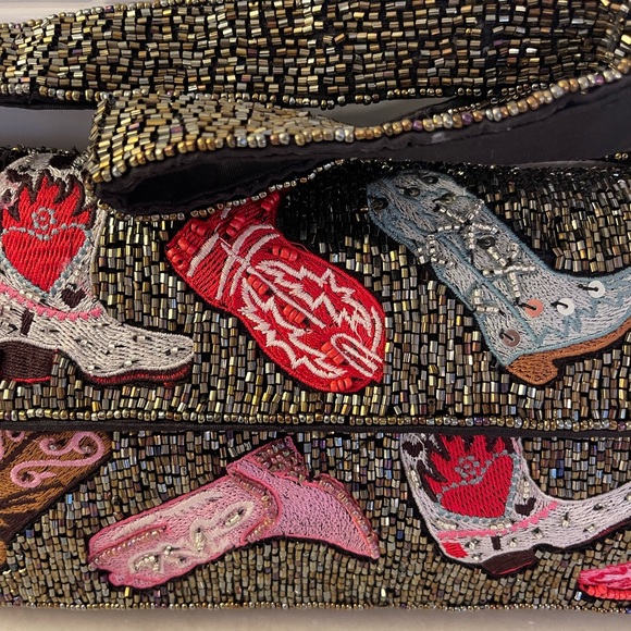 COWGIRL BOOTS BEADED Embellished Western Theme Women's Bag - Picture 4 of 5